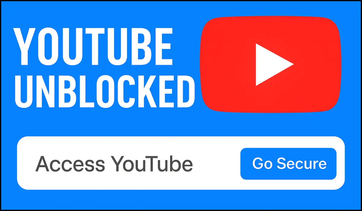 YouTube unblocked access illustration showing secure browsing and free video streaming